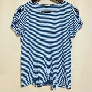 J Jill Womens Blue And White Stripes Linen Top Size Small